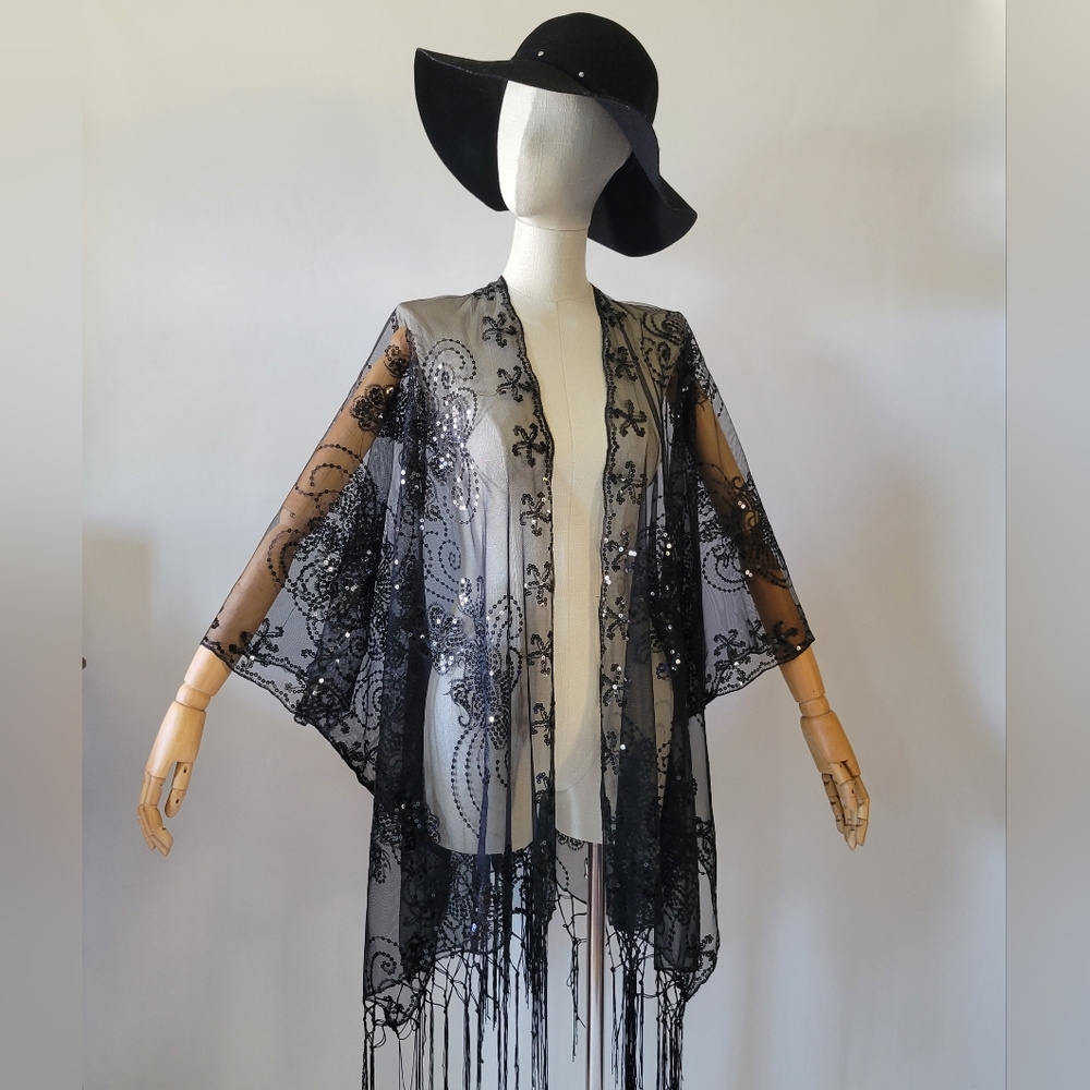 Black sequin kimono top